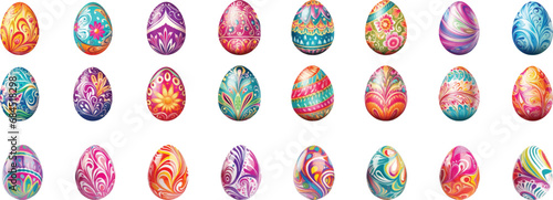 Set of watercolor Easter eggs on white background.