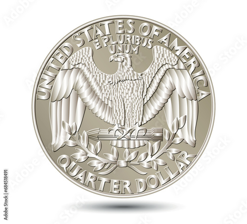 American money, Washington quarter dollar or 25-cent silver coin