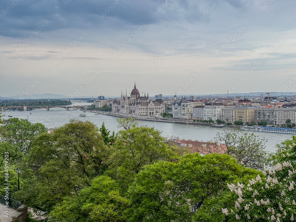 View of the Hungarian Parliament Building from the Buda Castle Hill in Budapest, Hungary