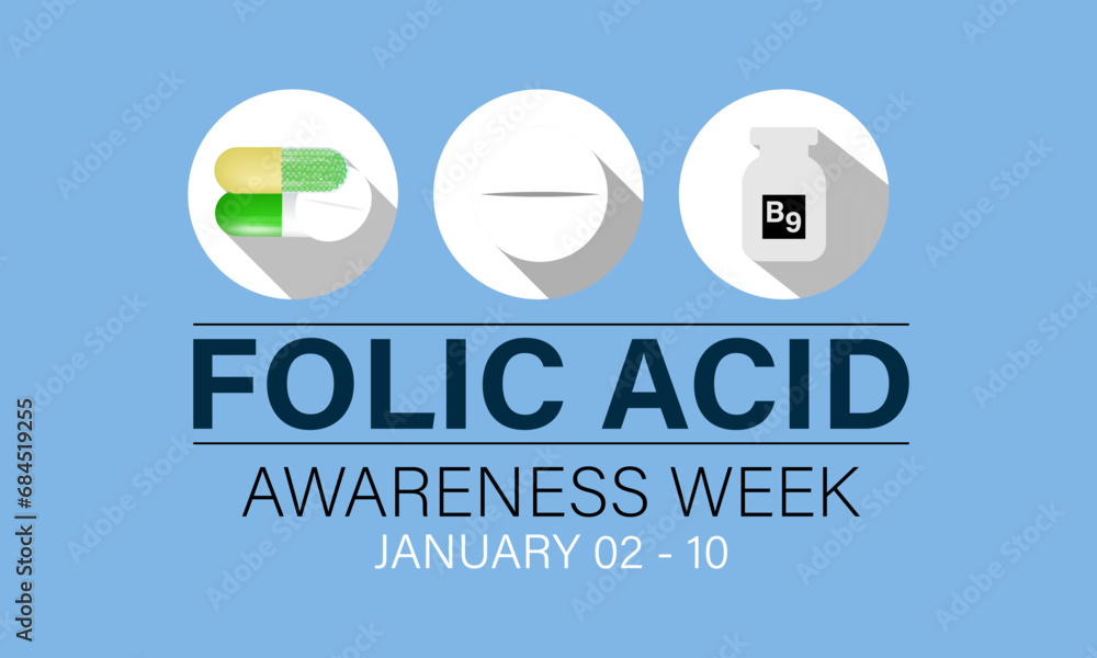 Fototapeta premium National Folic Acid Awareness Week vector template. Promoting Health and Pregnancy Wellness with Folic Acid Education and Support Illustrations. background, banner, card, poster design.