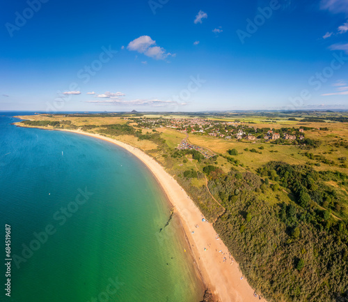 UK, Scotland, Gullane, Aerial view of beach along Firth of Forth photo