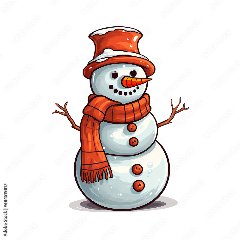 Snowman in red hat and scarf on a transparent background Snowman in red hat and scarf on a transparent background