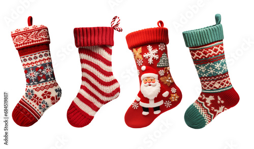 Set of cute Christmas stoking socks isolated. PNG file with transparency. Generative Ai