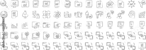 Cloud database and web server hand drawn icons set, including icons such as Analytics, Cloud, Data, Network, Database, and more. pencil sketch vector icon collection