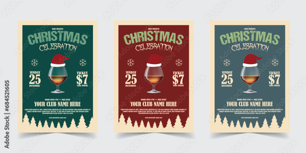 Merry Christmas party Flyer Template Poster Design, holiday covers. Xmas templates with typography and multicolor in modern minimalist style for web, social media and print design