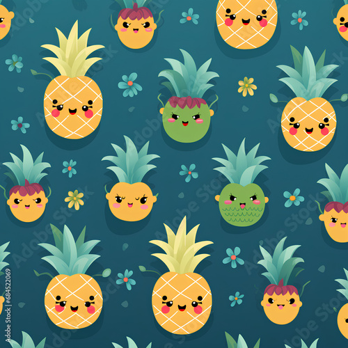 Wallpaper Mural Create a pattern featuring adorable, stylized fruits like pineapples and in playful poses, PNG, 300 DPI Torontodigital.ca