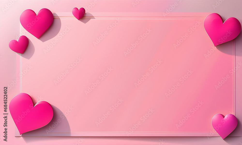 An empty template decorated with hearts against a pastel pink background. wedding banner, wedding background. Valentine's Day Banner. Generative AI. Generative AI