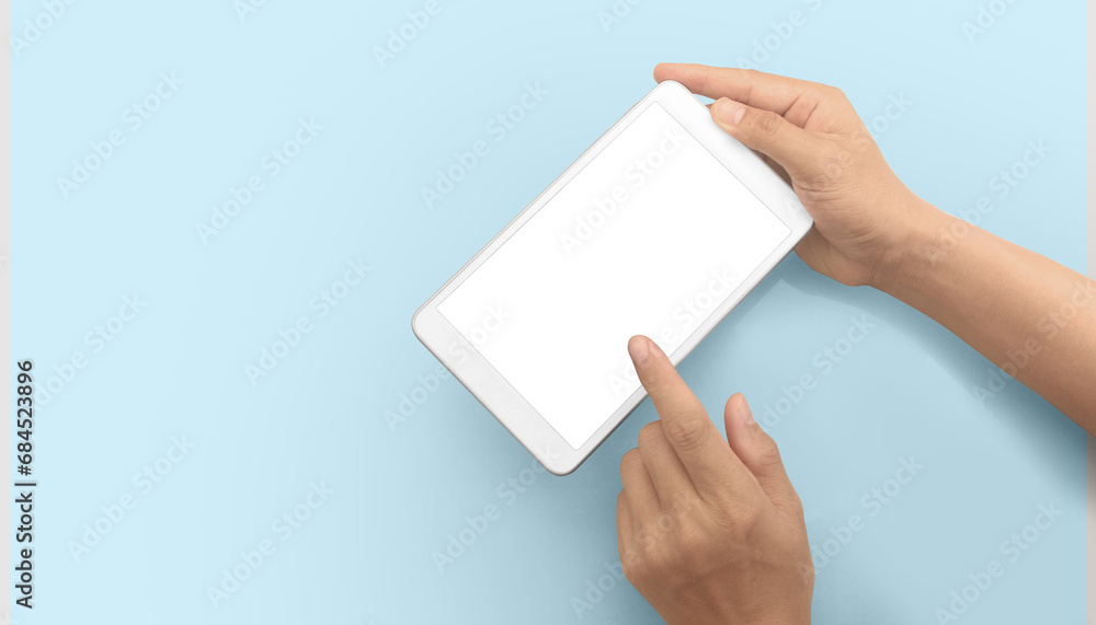 Obraz premium Hands holding tablet touch computer gadget