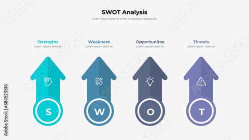 SWOT diagram with 4 options. Infographic design template with four vertical arrows