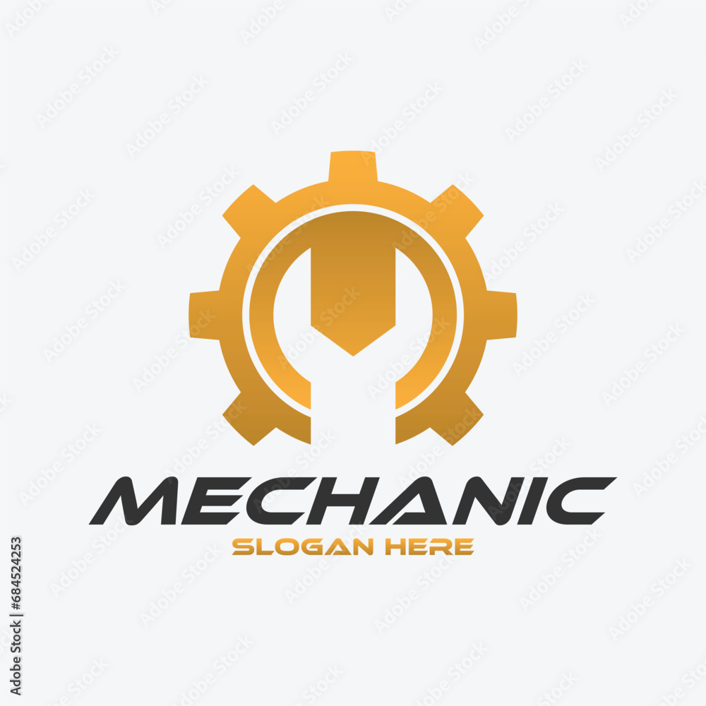 Naklejka premium gear and wrench mechanic logo icon vector