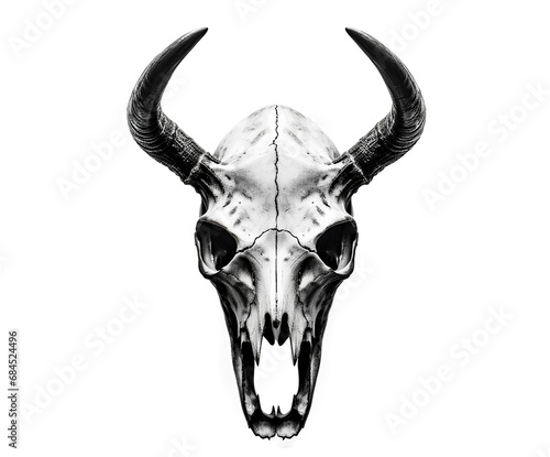 A black and white animal skull isolated on a transparent background, Generative AI
