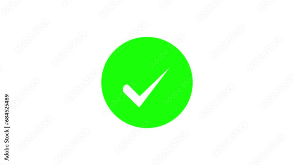 Animated white check mark icon in green circle. Isolated on a white background. Animated white check mark icon in green circle. Isolated on a white background.