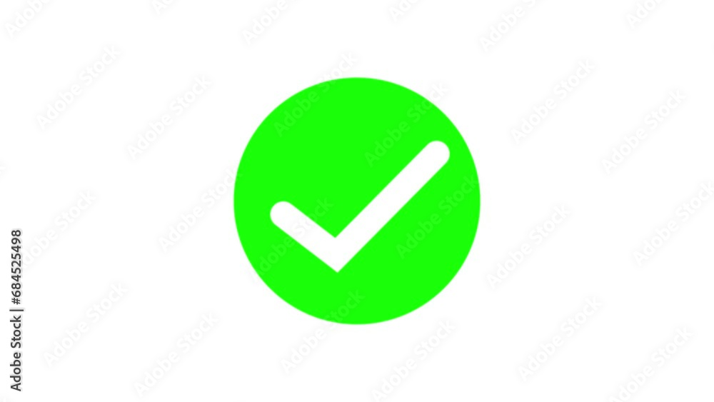 Animated white check mark icon in green circle. Isolated on a white background. Animated white check mark icon in green circle. Isolated on a white background.
