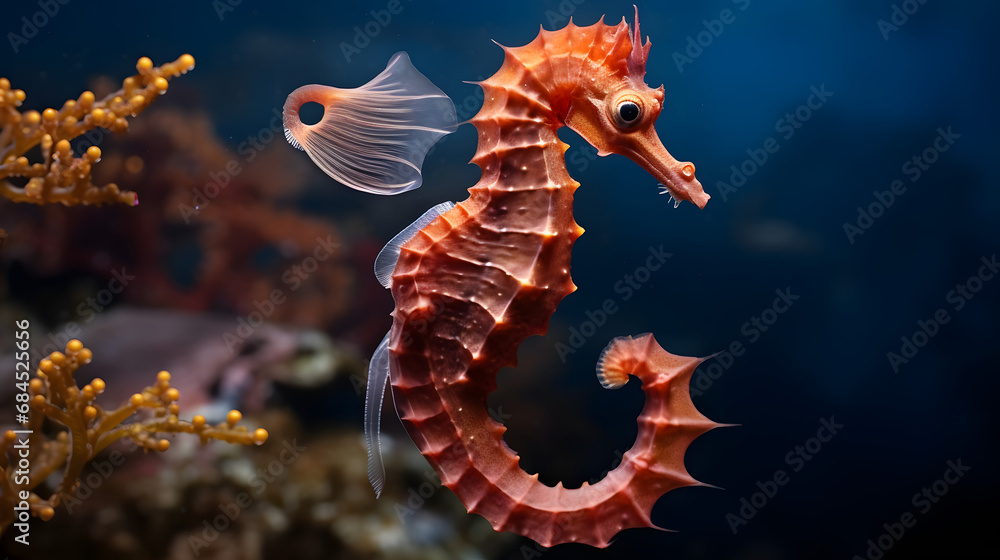 Red long-snouted seahorse - Hippocampus guttulatus. generative ai.