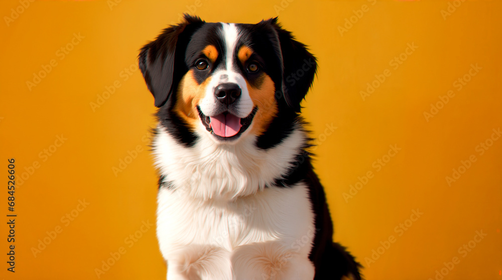 Portrait of a dog on a yellow background Portrait of a dog on a yellow background