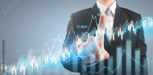 Businessman plan graph growth and increase of chart positive indicators