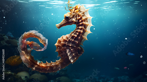 seahorse (Hippocampus) swimming. generative ai.