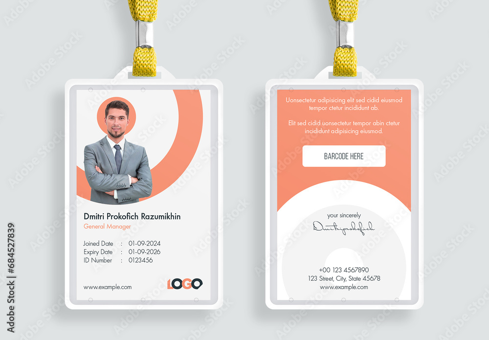 ID Card Layout with Peach Accents Stock Template | Adobe Stock