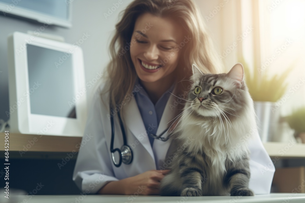 Veterinarian examines cat, focus on muzzle with blurred background. Veterinarian examines cat, focus on muzzle with blurred background.