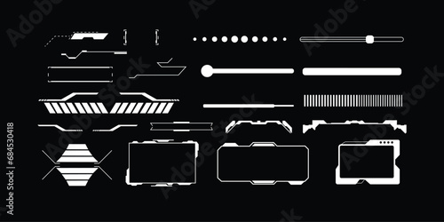 Cyberpunk decals set. Set of vector stickers and labels in futuristic style. Inscriptions and symbols, Japanese hieroglyphs for danger, attention, AI controlled, high voltage, warning.