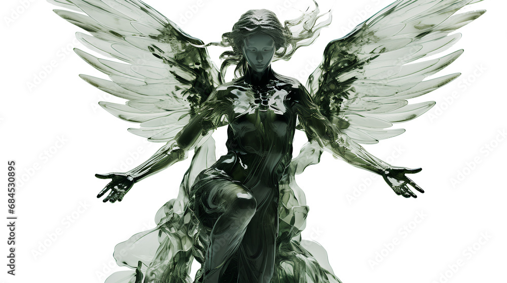 Green Female Angel Statue Isolated on Transparent Background, Generative AI - obrazy, fototapety, plakaty 