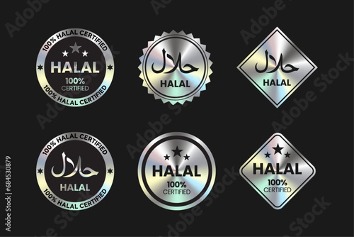 Hologram halal certified icon. Halal food labels Icon. Halal icon, Vector illustration
