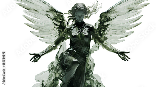 Green Female Angel Statue Isolated on Transparent Background, Generative AI photo