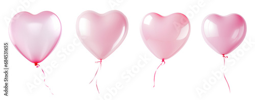 Pink balloon shaped like a heart set isolated on a transparent background, Generative AI © MONWARA