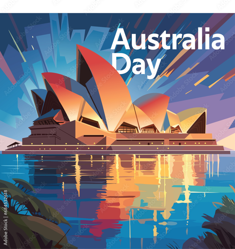 Naklejka premium Sydney opera house scenery landscape illustration for australia day poster