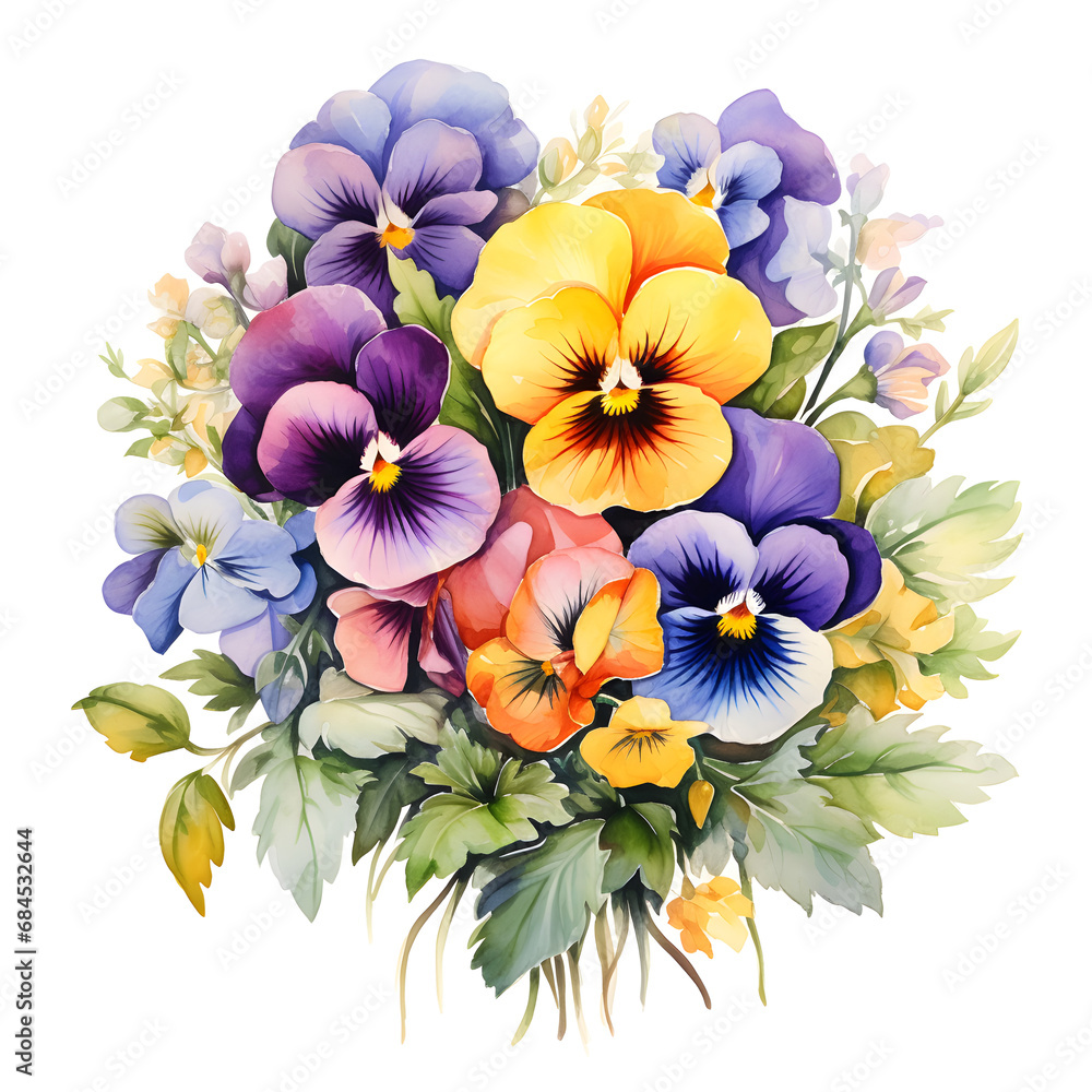 Pansy, Flowers, Watercolor illustrations