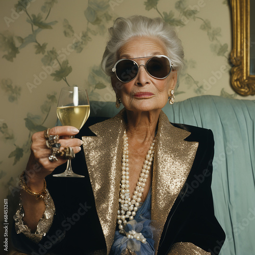 senior woman with glass of champagne