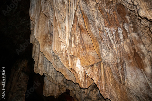 The inside patterns of a limestone cave created by water in Chiangmai, Thailand