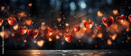 Liebevolle Lichterkette: Glühende Herzen in festlicher Dekoration photo