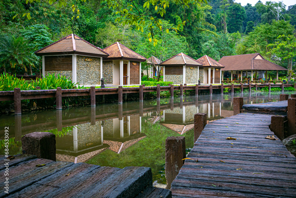 The bath houses. Fang Hot Spring National Park is part of Doi Pha Hom Pok National Park in Chiang Mai, Thailand The bath houses. Fang Hot Spring National Park is part of Doi Pha Hom Pok National Park in Chiang Mai, Thailand