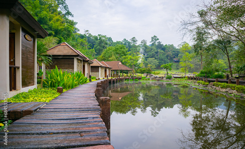Fototapeta Naklejka Na Ścianę i Meble -  The bath houses. Fang Hot Spring National Park is part of Doi Pha Hom Pok National Park in Chiang Mai, Thailand