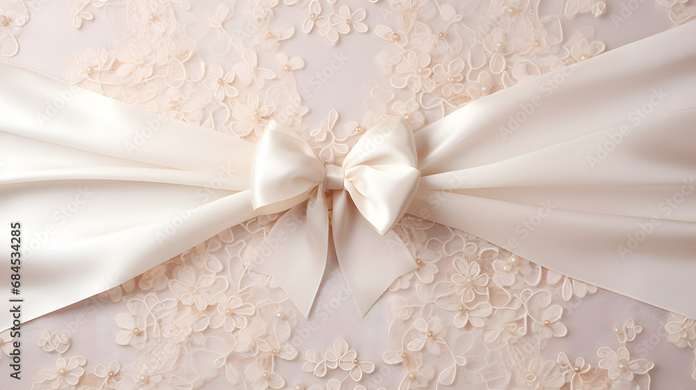 Wedding bow on lace background. generative ai.