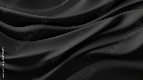 Abstract wave pattern with smooth black silk-like fabric undulating in graceful curves