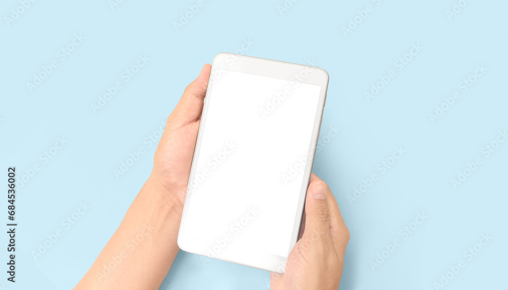 Hands holding tablet touch computer Hands holding tablet touch computer