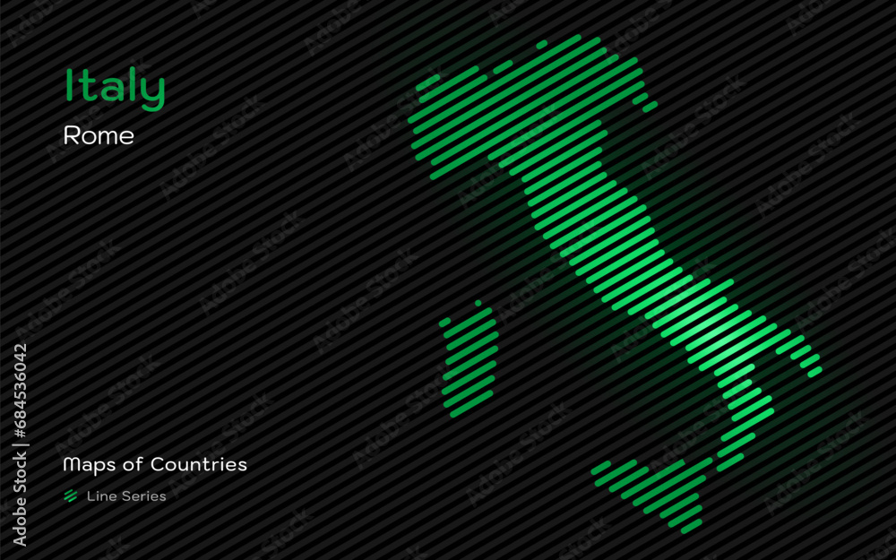 Abstract Map of Italy in sloping lines Pattern with Capital of Rome Abstract Map of Italy in sloping lines Pattern with Capital of Rome