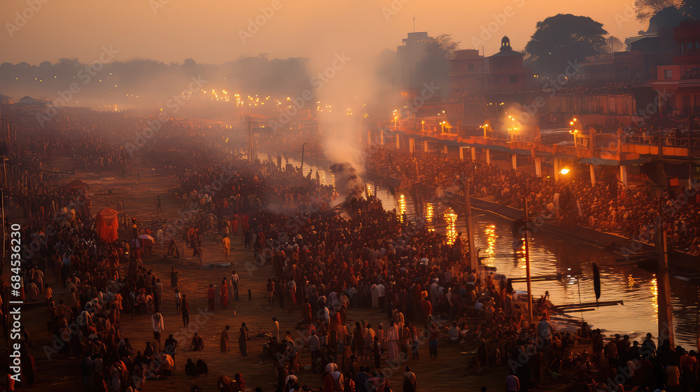 Kumbha Mela festival holy place India - obrazy, fototapety, plakaty 