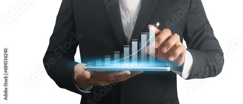 Businessman plan graph growth and increase of chart positive indicators ,tablet in hand