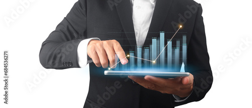 Businessman plan graph growth and increase of chart positive indicators ,tablet in hand