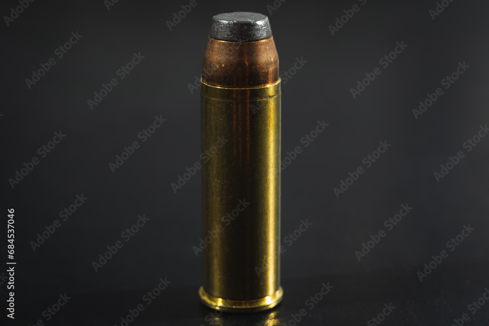 Macro photo of a 44 magnum caliber revolver cartridge. Macro photo of a 44 magnum caliber revolver cartridge.