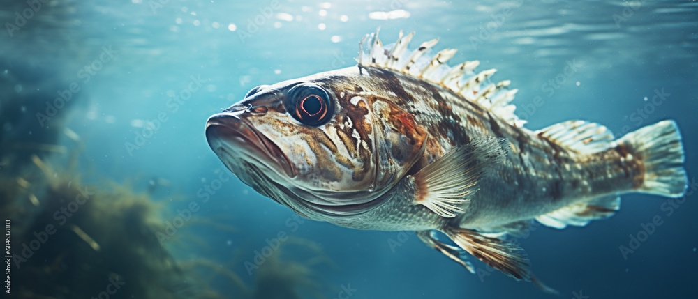 Close up underwater picture of a water fish - obrazy, fototapety, plakaty 