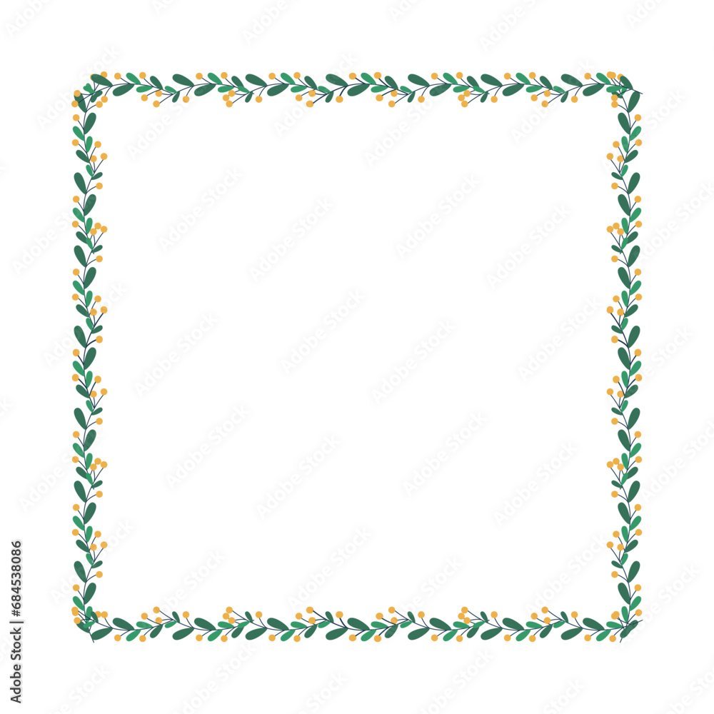 Christmas frame with tree branch and yellow berries, leaves. Christmas frame with tree branch and yellow berries, leaves.