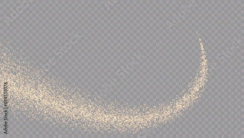 Vector golden sparkling falling star. Stardust trail. Cosmic glittering wave. Stock royalty free vector illustration. PNG