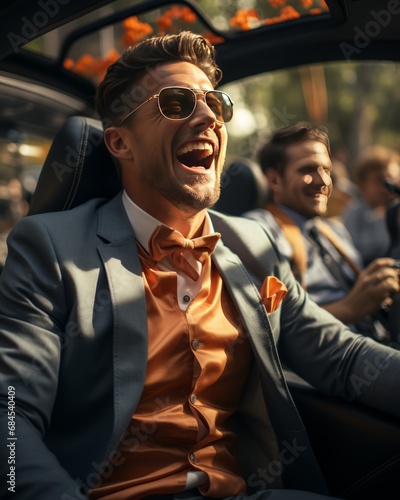 stylish gentlemen driving a luxury sportscar  photo