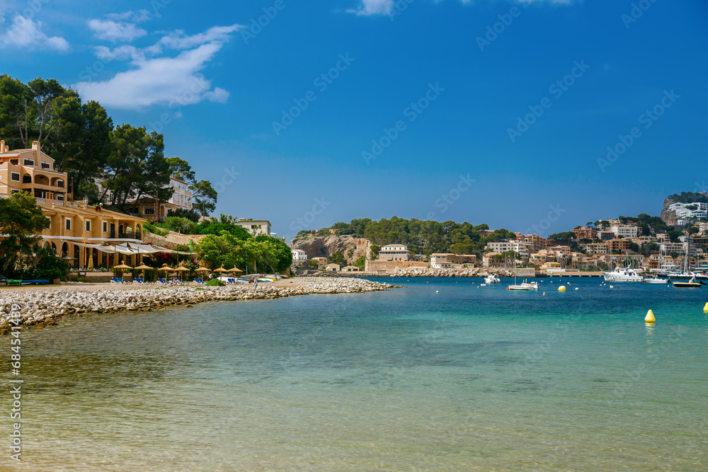 Picturesque view of a beachfront in Port de Soller in Mallorca