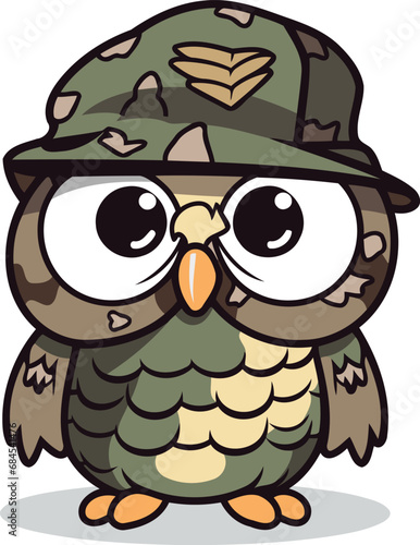 Owl in army uniform cartoon mascot character vector illustration