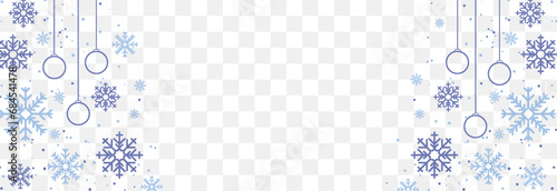 Vector decorative background with snowflakes. Christmas and New Year decoration, cold winter. Design element. Vector illustration isolated on png background